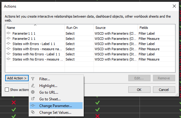 Parameter Actions in Tableau - Parameter Action Dialog Box